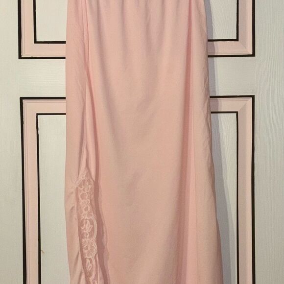 Long Pink Lace Slip Skirt Size L Romanticcore Satin Maxi Skirt - Picture 5 of 11